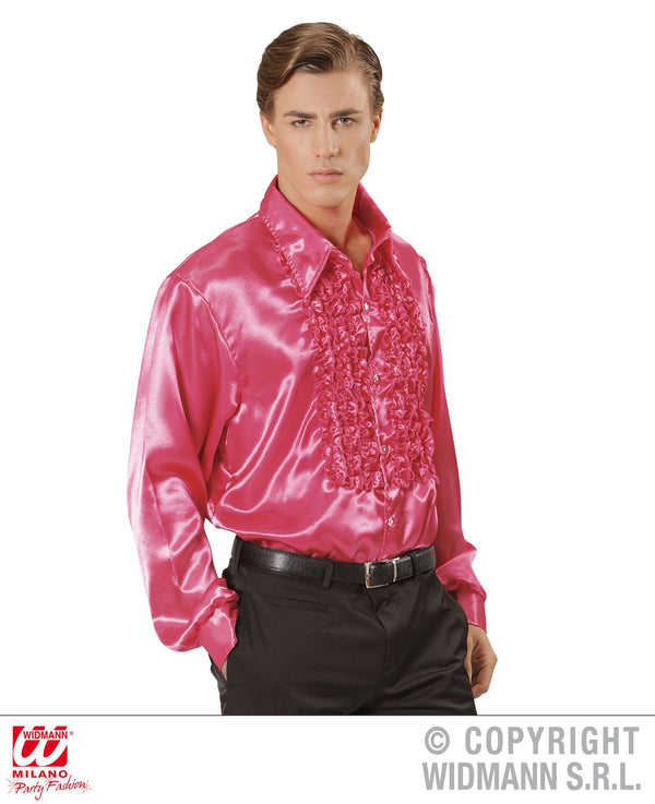 Camicia con volant in raso rosa